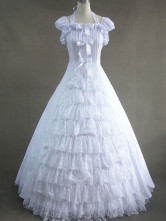Classic Lolita White Victorian Rococo Ruffled Long Gown Wedding Dress