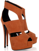 Escarpins-Sandales en orange à talons hauts avec plate-forme en PU pour la robe 