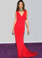 Slim Red Spinning V-neck Sweep Evening Dress