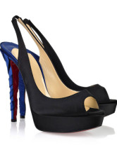Sandales noires de 4 7/10'' talons et de dos de fronde en satin 