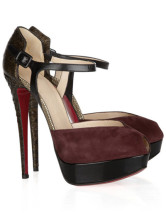 Hauts talons de dessous rouge pour femmes  en daim de peau de mouton bride cheville bourgogne