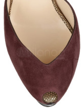 Hauts talons de dessous rouge pour femmes  en daim de peau de mouton bride cheville bourgogne