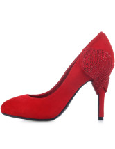 Red Rhinestone Suede Pigskin Women's Pump Heels