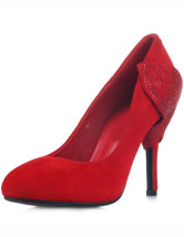 Red Rhinestone Suede Pigskin Women's Pump Heels