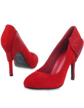 Red Rhinestone Suede Pigskin Women's Pump Heels