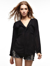 Blouse Chemise Féminine 100% Coton Noire Moderne 