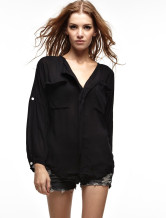 Blouse Chemise Féminine 100% Coton Noire Moderne 