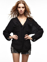Blouse Chemise Féminine 100% Coton Noire Moderne 