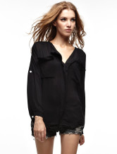 Blouse Chemise Féminine 100% Coton Noire Moderne 