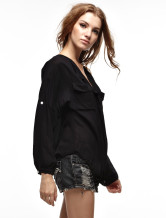 Blouse Chemise Féminine 100% Coton Noire Moderne 