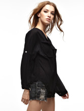 Blouse Chemise Féminine 100% Coton Noire Moderne 