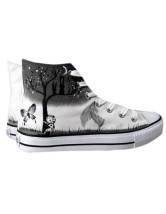 Sweet White Canvas Rubber Lace-Up Womens Painted Shoes