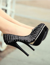Gorgeous Satin Paillette Decoration High Heel Women's Platform Pumps