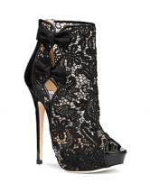 Black 4 3/4'' High Heel Lace Platform Zipper Bow Peep Toe Fashion Shoes