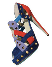 Sandales multicolores et attractives à talons hauts en daim de peau de mouton 