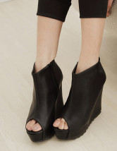 Fashion Peep Toe Ankle Length PU Womens Wedge Shoes