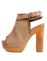 Sexy Chunky Heel Stud Peep Toe PU Womens sabots