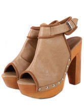 Sexy Chunky Heel Stud Peep Toe PU Womens sabots