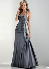 Silver Gray Halter Sweetheart Floor Length Taffeta Prom Dress