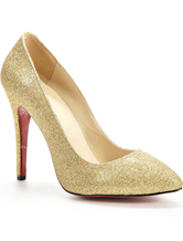 4 7/10'' High Heel Gold Sheepskin Fashion Special Occasion Pumps