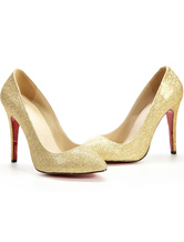 4 7/10'' High Heel Gold Sheepskin Fashion Special Occasion Pumps