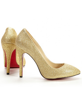 4 7/10'' High Heel Gold Sheepskin Fashion Special Occasion Pumps