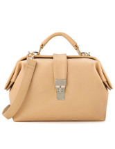 Apricot PU Leather Lock Catch Women's Satchel Bag