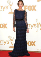 Blue Kelly Macdonald Long Sleeves Lace Floor Length Emmy Awards Dress