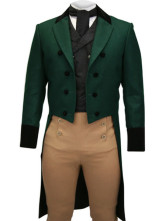 un beau manteau a queue vert foncee a double boutonnage du tissu jazz