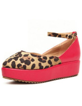 Ankle Strap Buckle PU Womens Leopard Platform Shoes