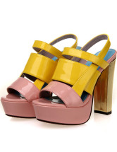 Color Block Open Toe Chunky Heel PU Womens Dress Sandals