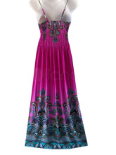 Robe Pour Femme Sans Manche Cou V Profond Polyester Coton Fuchsia Bohémienne Splendide 