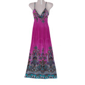 Robe Pour Femme Sans Manche Cou V Profond Polyester Coton Fuchsia Bohémienne Splendide 