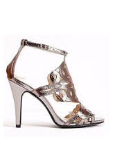 Classic Silver Buckle Open Toe PU Womens Dress Sandals