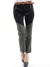 Élégant gris-vert noir coton Womens Straight pantalon