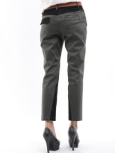 Élégant gris-vert noir coton Womens Straight pantalon