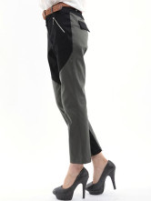 Élégant gris-vert noir coton Womens Straight pantalon