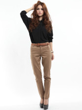 Équipé de coton brun Womens Straight pantalon