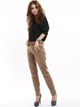 Équipé de coton brun Womens Straight pantalon