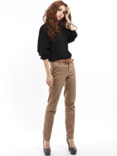 Équipé de coton brun Womens Straight pantalon