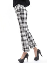 Slim blanc Plaid coton Womens Straight pantalon noir