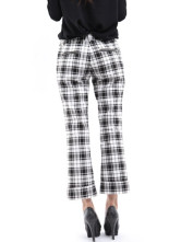 Slim blanc Plaid coton Womens Straight pantalon noir