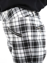 Slim blanc Plaid coton Womens Straight pantalon noir
