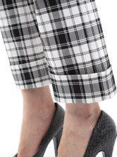 Slim blanc Plaid coton Womens Straight pantalon noir