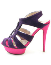 Fashion Color Blocking Sheepskin Suede Stiletto Women's Gladiator Sandals