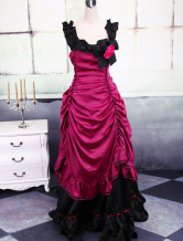 Robe classique de Lolita de fleur noire et rouge foncée en satin 