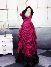 Robe classique de Lolita de fleur noire et rouge foncée en satin 