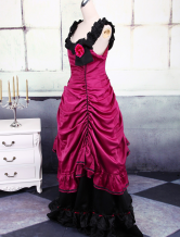 Robe classique de Lolita de fleur noire et rouge foncée en satin 