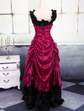 Robe classique de Lolita de fleur noire et rouge foncée en satin 