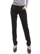 Black attrayant épaissir élastique tricotage pantalons de coton Womens Straight